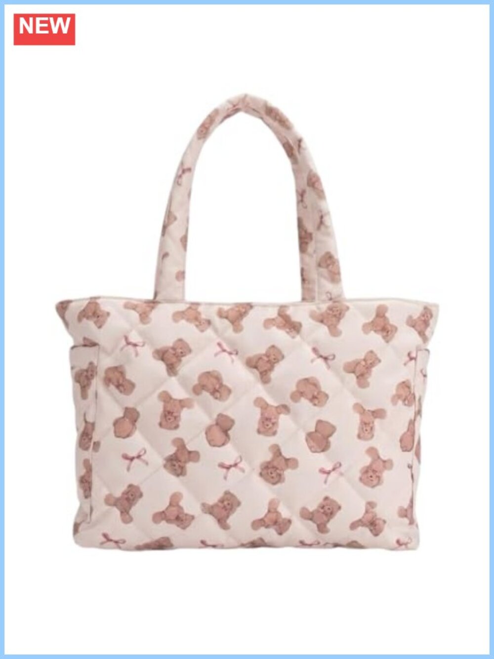 Quilted Cotton Tote Bag Zipper Shoulder Bag Large Laptop Travel School